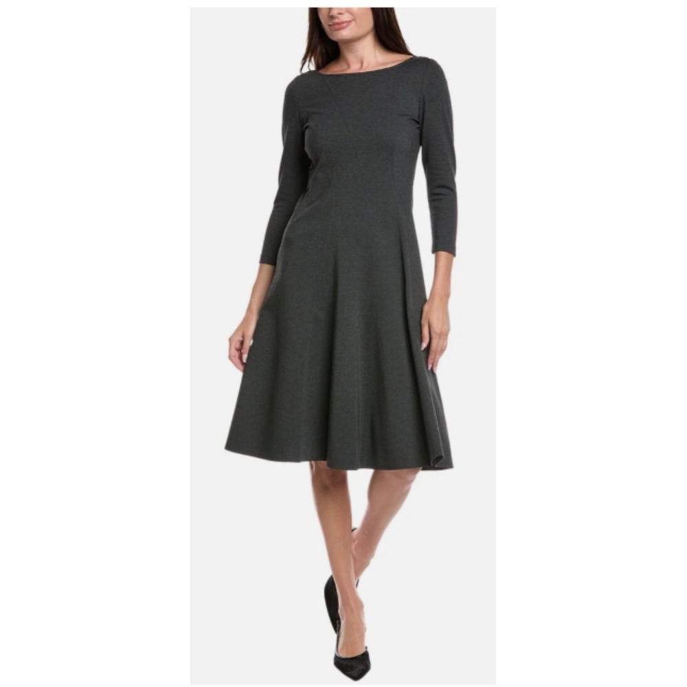 Lafayette 148 New York Gray Ponte Knit Fit Flare Dress 3/4 Sleeve SP Office